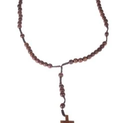 Funny Fashions 75cm Wood Rosary Necklace