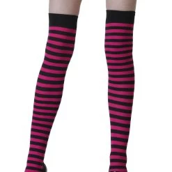Leg Avenue Black And Fuchsia Striped Stockings