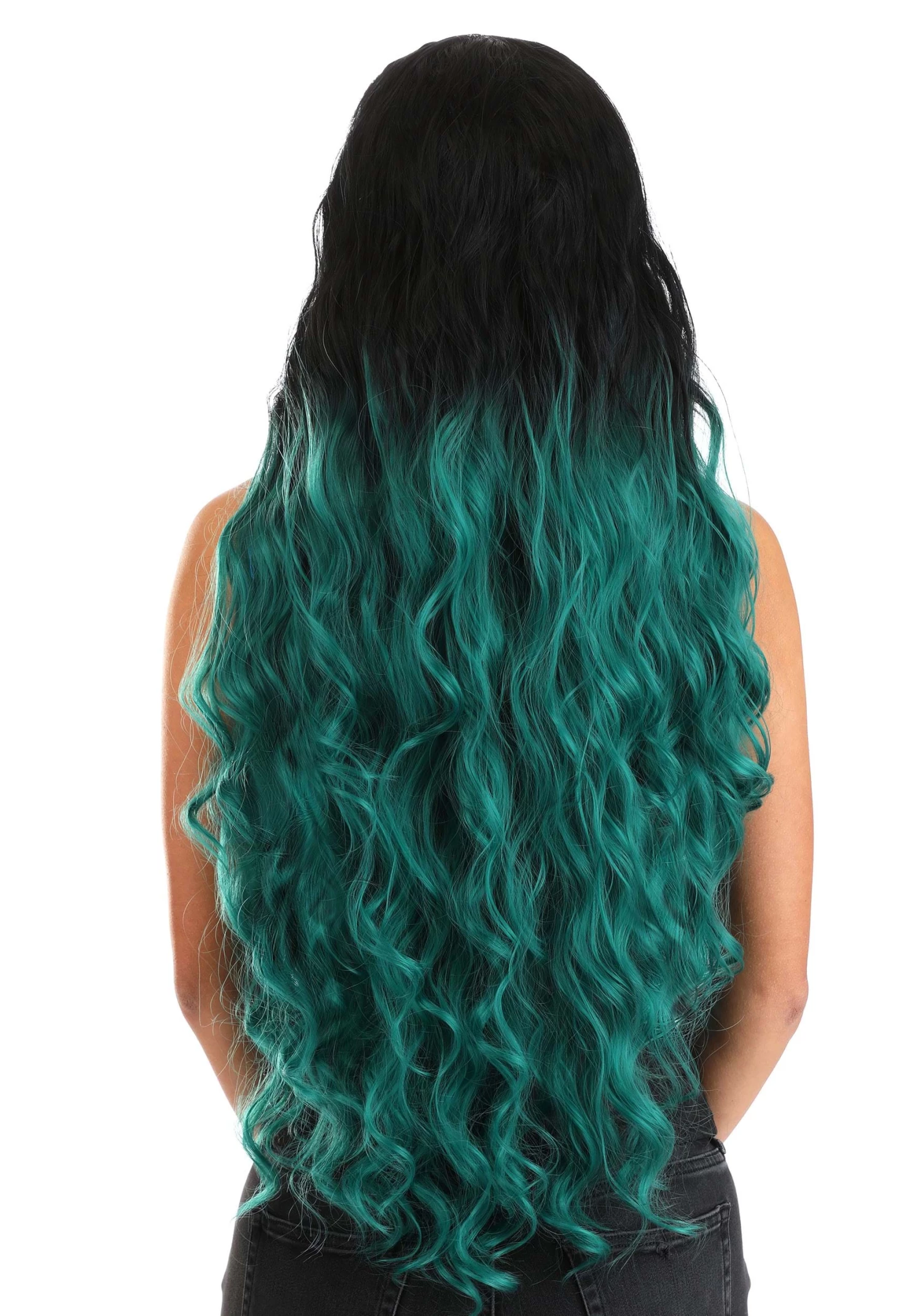 Partytime Wig Black And Green Ombre Long Wavy Wig Accessory 2 Partytime Wig Black And Green Ombre Long Wavy Wig Accessory - Image 2