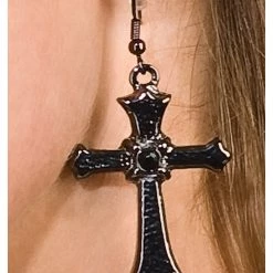 Rubies Costume Co. Inc Black Cross Earrings