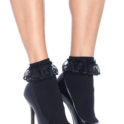 Leg Avenue Black Lace Ruffle Ankle Socks