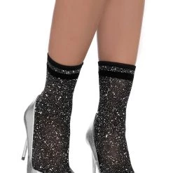 Leg Avenue Women's Black And Silver Lurex Shimmer Ankle Socks