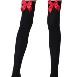 Leg Avenue Black Stockings With Red Bows