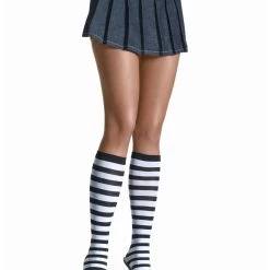 Leg Avenue Black / White Striped Knee High Stockings