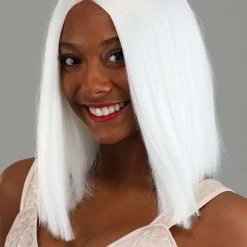 Partytime Wig Bright White Long Bob Wig For Women -Cheap Halloween Store bright white long bob wig alt 2