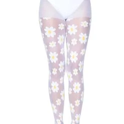 Leg Avenue Daisy White Tights For Women -Cheap Halloween Store daisy white tights alt 6