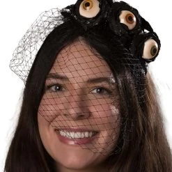 Bethany Lowe Designs Gothic Black Eyeball Rose Veil Headband