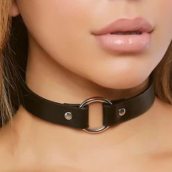Forplay Black Faux Leather Choker With Metal Ring