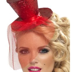 Smiffys Red Glitter Mini Top Hat