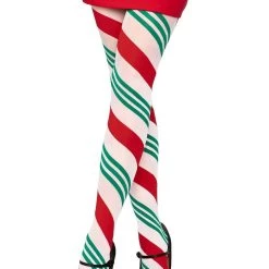 Leg Avenue Green And Red Striped Candy Cane Tights