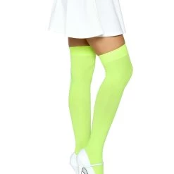 Leg Avenue Green Opaque Thigh High Nylon Stockings -Cheap Halloween Store green opaque nylon thigh high tights alt 2