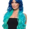 Smiffys Heat Styleable Long Blue Teal Ombre Wig For Women