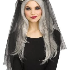 Fun World Black Horror Bridal Veil W/ Skulls
