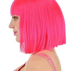 Partytime Wig Hot Pink Bob Wig Accessory -Cheap Halloween Store hot pink bob wig alt 2