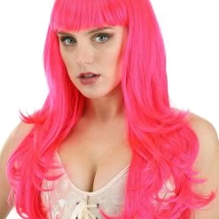 Partytime Wig Hot Pink Long Wavy Wig For Women -Cheap Halloween Store hot pink long wavy wig alt 2