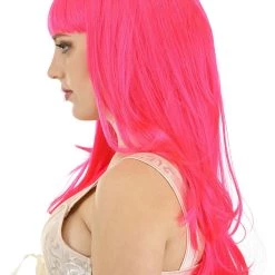 Partytime Wig Hot Pink Long Wavy Wig For Women -Cheap Halloween Store hot pink long wavy wig alt 3