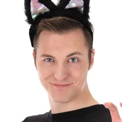 Elope Light-Up Black Cat LumenEars Glowing Headband -Cheap Halloween Store light up black cat lumenears headband alt 2