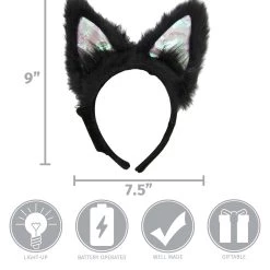 Elope Light-Up Black Cat LumenEars Glowing Headband -Cheap Halloween Store light up black cat lumenears headband alt 6