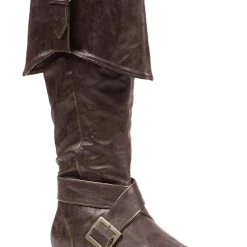 Ellie Mens Brown Buckle Pirate Boots