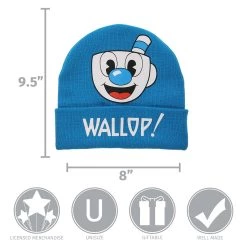 Elope Cuphead | Mugman Printed Folded Cuff Knitted Winter Hat -Cheap Halloween Store mugman printed folded cuff knitted winter hat alt 3