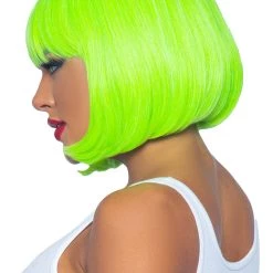 Leg Avenue Neon Green Short Bob Women's Wig -Cheap Halloween Store neon green short bob wig alt 2