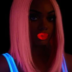 Leg Avenue Pink Tinsel Long Bob Wig -Cheap Halloween Store pink tinsel long bob wig alt 2