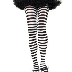 Leg Avenue Plus Size Black / White Striped Tights