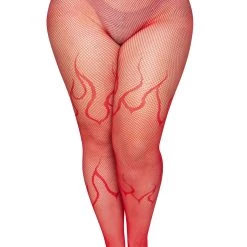 Leg Avenue Women's Plus Size Red Flame Net Tights -Cheap Halloween Store plus size red flame net tights alt 2