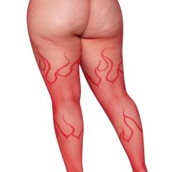 Leg Avenue Women's Plus Size Red Flame Net Tights -Cheap Halloween Store plus size red flame net tights alt 3