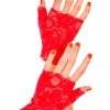 Music Legs Fingerless Red Lace Gloves