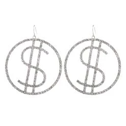 Western Fashion Dollar Sign Rhinestone Costume Earrings