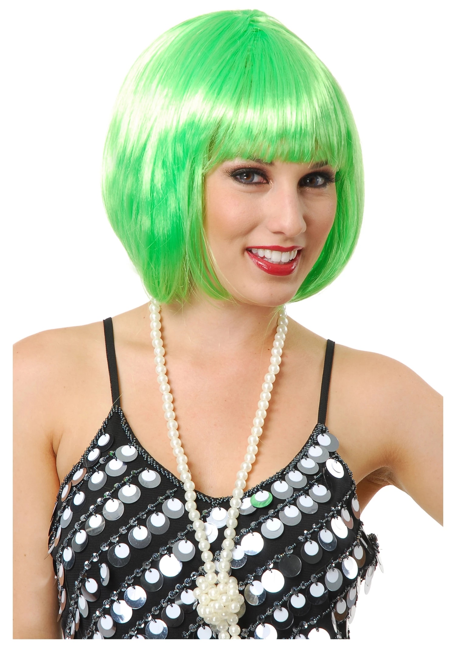 Charades Short Bob Lime Green Wig 1 Charades Short Bob Lime Green Wig