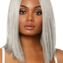 Leg Avenue Long Tinsel Silver Bob Wig