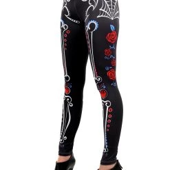 Elope Sugar Skeleton Leggings -Cheap Halloween Store sugar skull leggings one size alt 3