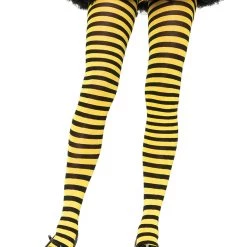 Leg Avenue Black And Yellow Striped Nylon Tights For Women