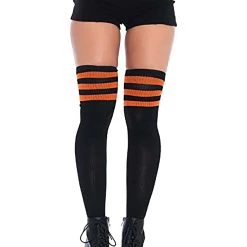 Leg Avenue Women's Thigh High Black Athletic Socks W/ Orange Stripes