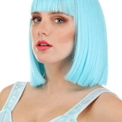 Partytime Wig Bright Blue Bob Wig For Women -Cheap Halloween Store womens bright blue bob wig alt 2