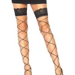 Leg Avenue Women's Crystal Lace Top Thigh High Stockings