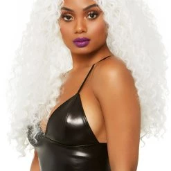 Leg Avenue Curly Long Women's White Wig -Cheap Halloween Store womens long curly white wig alt 3