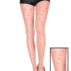 Music Legs Pink Hearts Spandex Pantyhose For Women